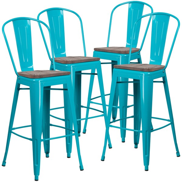 Flash Furniture Teal Metal Barstool, 30", PK4 - 4-ET-3534-30-CB-WD-GG