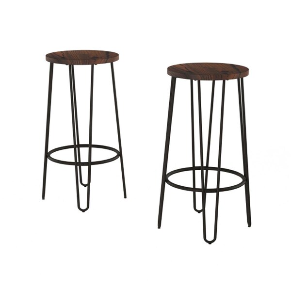 Distraccion Backless Barstools Bar Height Stools Dark Walnut Stained Seat & Coffee Colored Legs - Set of 2 - DI2032648