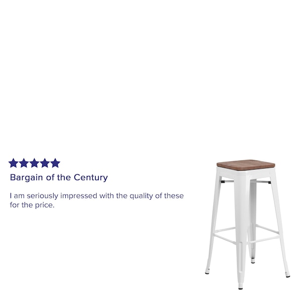 Flash Furniture Backless White Metal Barstool with Square Wood Seat, 30" High, PK4 - 4-CH-31320-30-WH-WD-GG