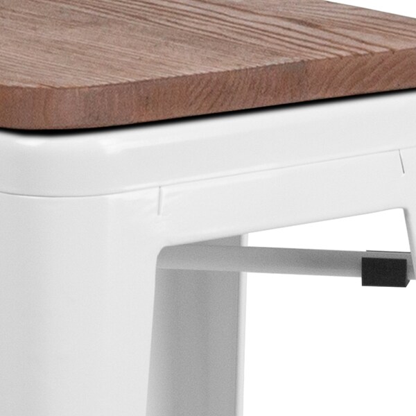 Flash Furniture Backless White Metal Barstool with Square Wood Seat, 30" High, PK4 - 4-CH-31320-30-WH-WD-GG