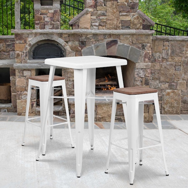 Flash Furniture Backless White Metal Barstool with Square Wood Seat, 30" High, PK4 - 4-CH-31320-30-WH-WD-GG