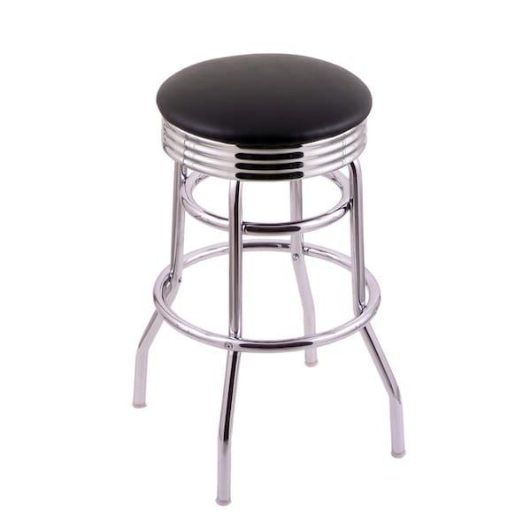 Holland Bar Stool Co 30" Bar Stool, Chrome Finish, Accent Ring, Black Vinyl Seat, 360 Swivel - C7C3C30BLKVINYL