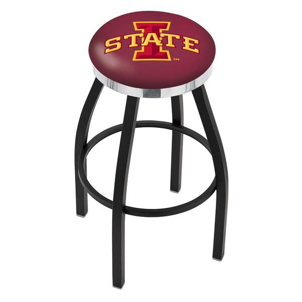 Holland Bar Stool Co 25" Blk Wrinkle Iowa State Swivel Bar Stool, Chrome Ring - L8B2C25IOWAST