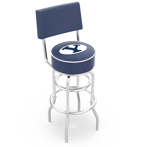 Holland Bar Stool Co 25" Chrome 2-Ring Brigham Young Swivel Bar Stool, Back - L7C425BRIGYN