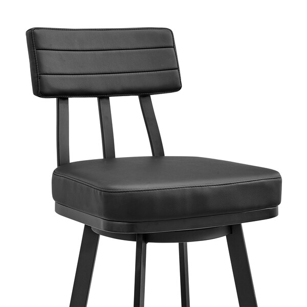 Armen Living Jinab Swivel Bar Stool in Black Metal with Black Faux Leather - 840254335219