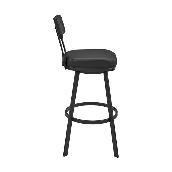 Armen Living Jinab Swivel Bar Stool in Black Metal with Black Faux Leather - 840254335219