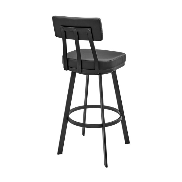 Armen Living Jinab Swivel Bar Stool in Black Metal with Black Faux Leather - 840254335219