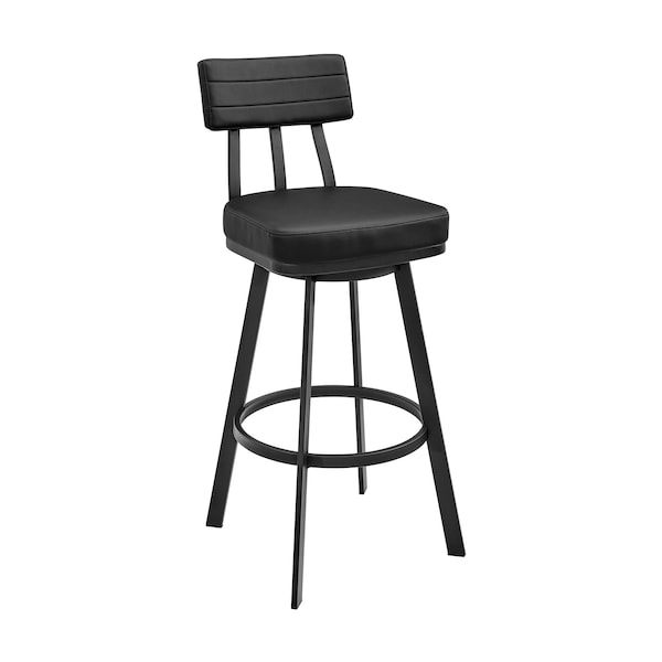 Armen Living Jinab Swivel Bar Stool in Black Metal with Black Faux Leather - 840254335219