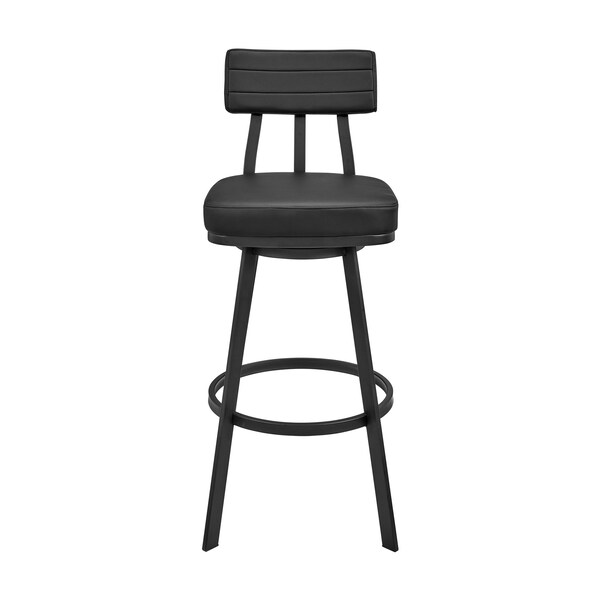 Armen Living Jinab Swivel Bar Stool in Black Metal with Black Faux Leather - 840254335219