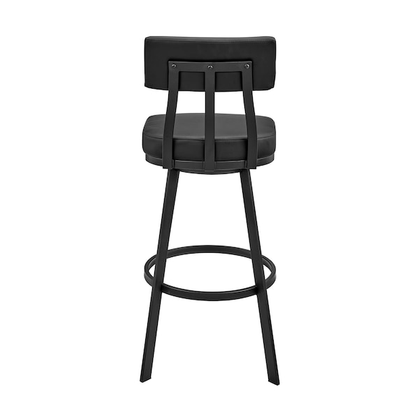 Armen Living Jinab Swivel Bar Stool in Black Metal with Black Faux Leather - 840254335219