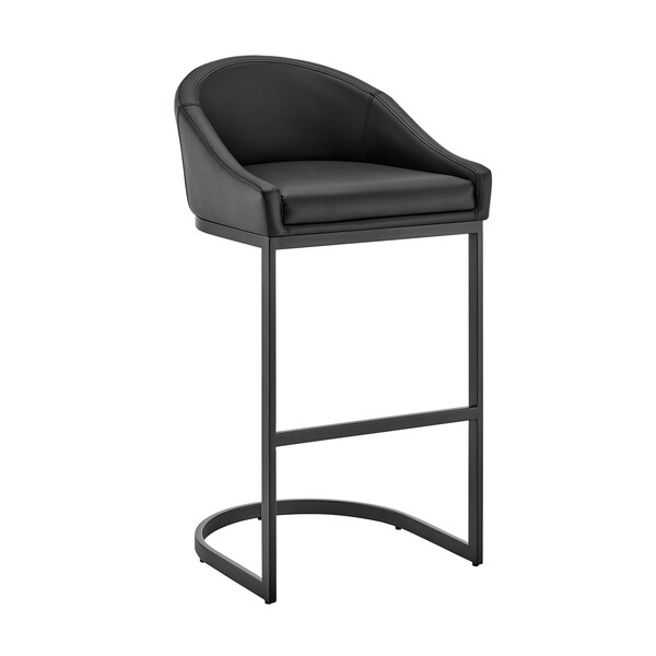 Armen Living Atherik Bar Stool in Black Metal with Black Faux Leather - 840254335837