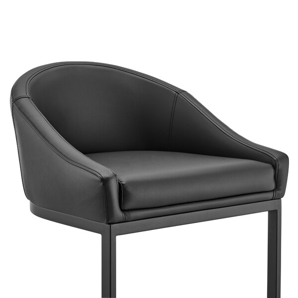 Armen Living Atherik Bar Stool in Black Metal with Black Faux Leather - 840254335837