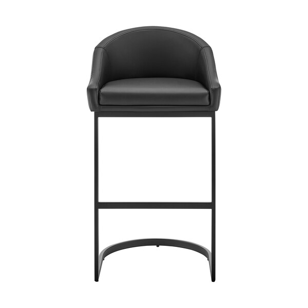 Armen Living Atherik Bar Stool in Black Metal with Black Faux Leather - 840254335837