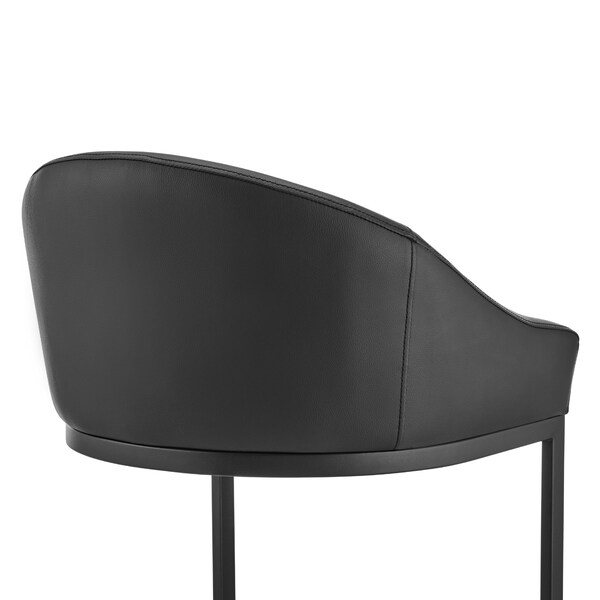 Armen Living Atherik Bar Stool in Black Metal with Black Faux Leather - 840254335837