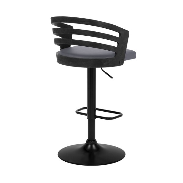 Armen Living Adele Adjustable Height Swivel Gray Faux Leather and Black Wood Bar Stool with Black Base - LCADBAGRBL
