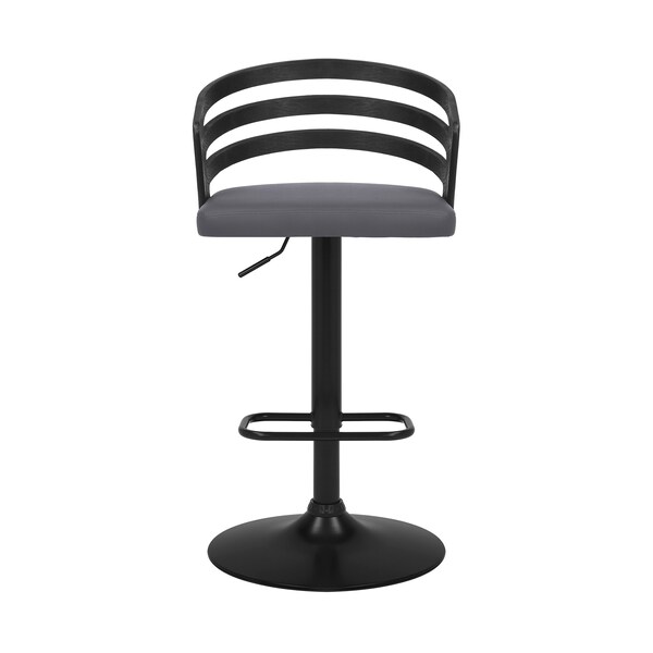 Armen Living Adele Adjustable Height Swivel Gray Faux Leather and Black Wood Bar Stool with Black Base - LCADBAGRBL