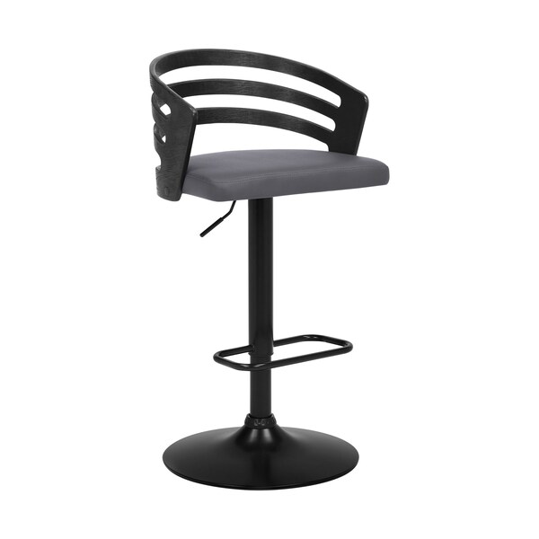 Armen Living Adele Adjustable Height Swivel Gray Faux Leather and Black Wood Bar Stool with Black Base - LCADBAGRBL
