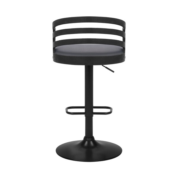Armen Living Adele Adjustable Height Swivel Gray Faux Leather and Black Wood Bar Stool with Black Base - LCADBAGRBL