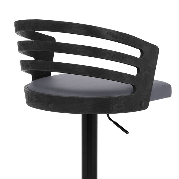 Armen Living Adele Adjustable Height Swivel Gray Faux Leather and Black Wood Bar Stool with Black Base - LCADBAGRBL