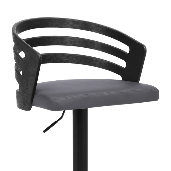Armen Living Adele Adjustable Height Swivel Gray Faux Leather and Black Wood Bar Stool with Black Base - LCADBAGRBL