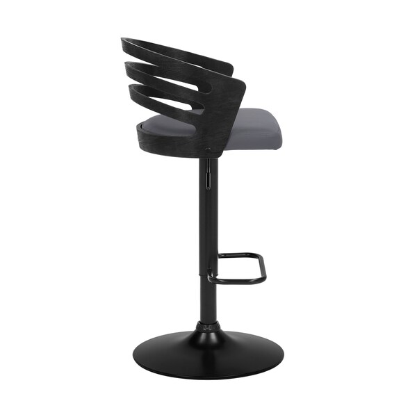 Armen Living Adele Adjustable Height Swivel Gray Faux Leather and Black Wood Bar Stool with Black Base - LCADBAGRBL