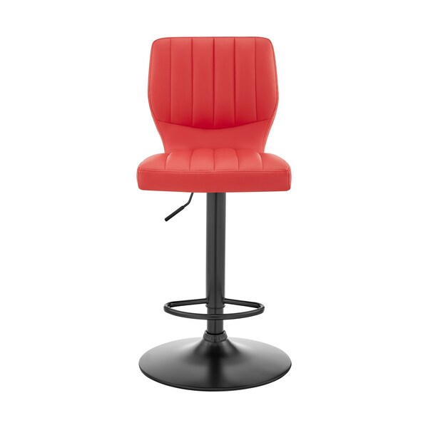 Armen Living Bardot Adjustable Height Red Faux Leather Swivel Bar Stool - LCBABABLRED