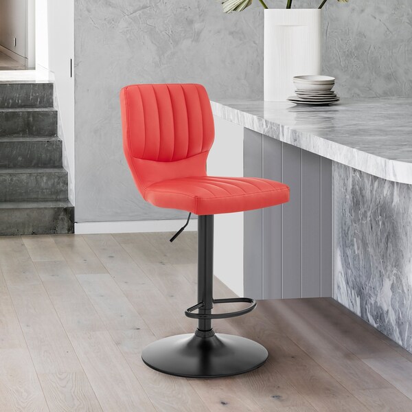 Armen Living Bardot Adjustable Height Red Faux Leather Swivel Bar Stool - LCBABABLRED