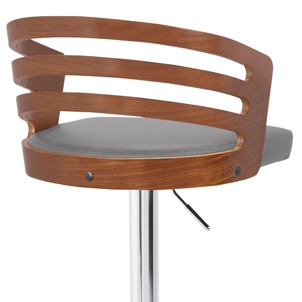 Armen Living Adele Adjustable Height Swivel Gray Faux Leather and Walnut Wood Bar Stool with Chrome Base - LCADSWBAGRWA