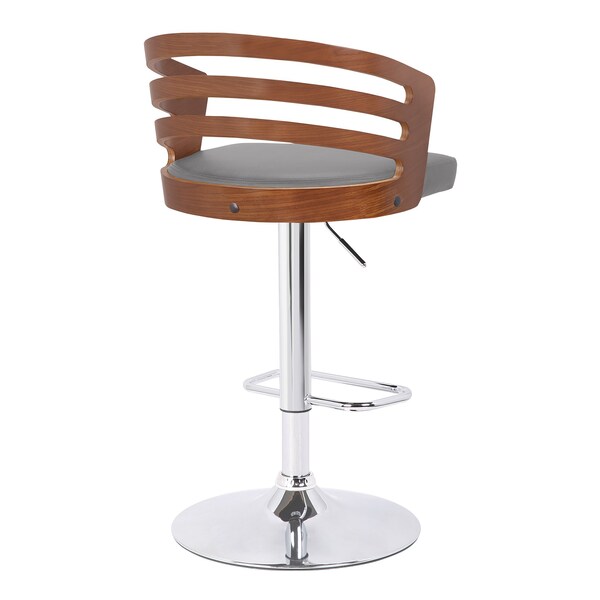 Armen Living Adele Adjustable Height Swivel Gray Faux Leather and Walnut Wood Bar Stool with Chrome Base - LCADSWBAGRWA