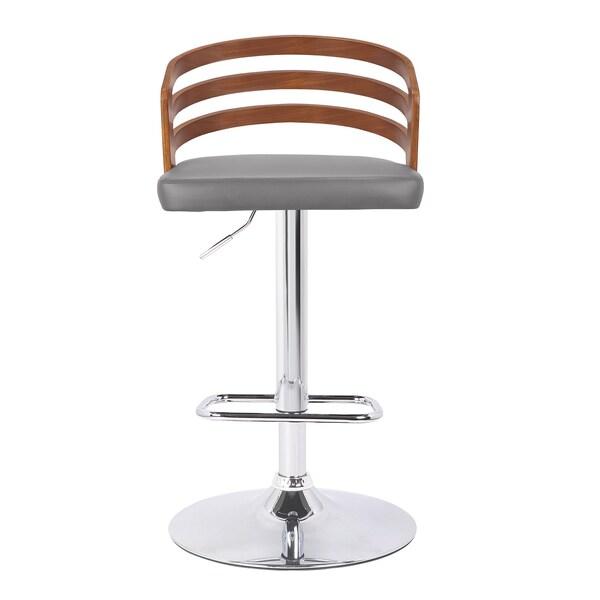 Armen Living Adele Adjustable Height Swivel Gray Faux Leather and Walnut Wood Bar Stool with Chrome Base - LCADSWBAGRWA