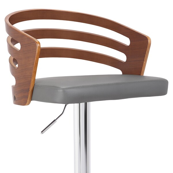 Armen Living Adele Adjustable Height Swivel Gray Faux Leather and Walnut Wood Bar Stool with Chrome Base - LCADSWBAGRWA