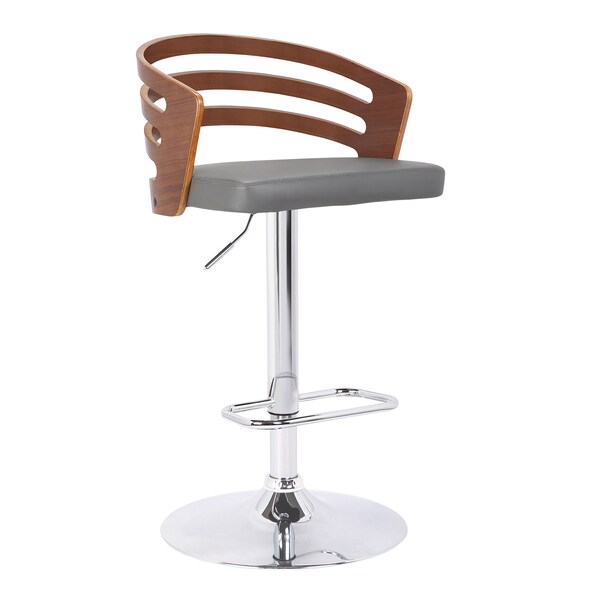 Armen Living Adele Adjustable Height Swivel Gray Faux Leather and Walnut Wood Bar Stool with Chrome Base - LCADSWBAGRWA