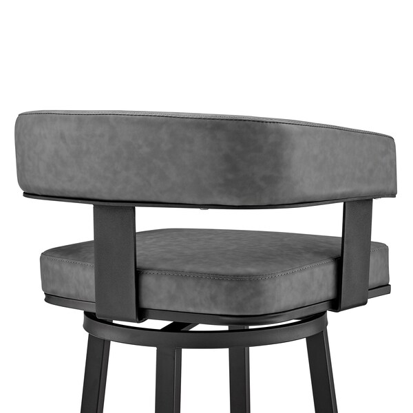 Armen Living Lorin 30" Bar Height Swivel Bar Stool in Black Finish and Gray Faux Leather - LCLRBAMBVG30