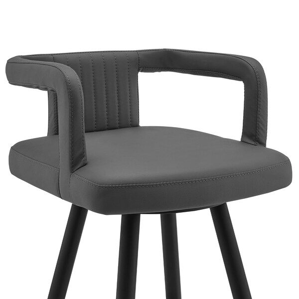 Armen Living Gabriele 26" Gray Faux Leather and Black Metal Swivel Bar Stool - LCGBBABLGR26