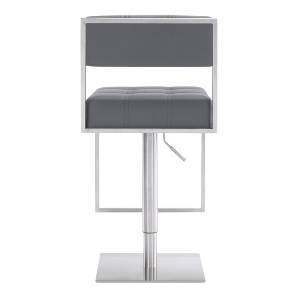 Armen Living Michele Swivel Adjustable Height Gray Faux Leather and Brushed Stainless Steel Bar Stool - LCMISWBABSGR