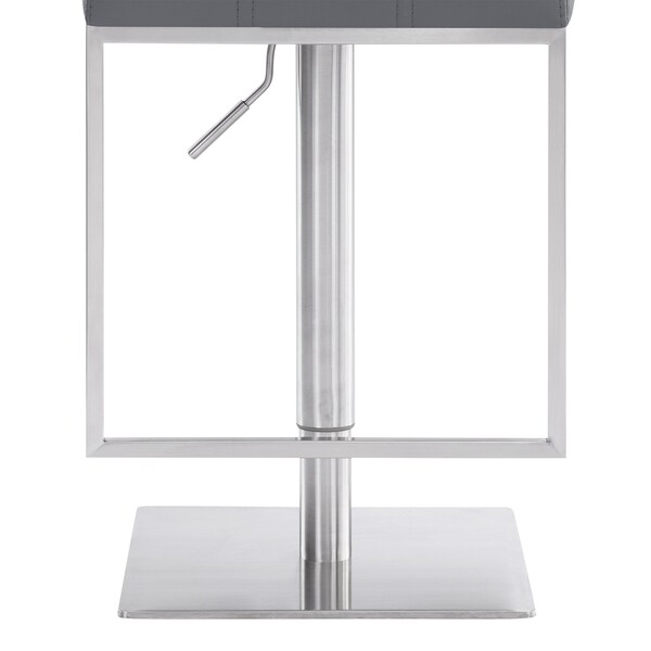 Armen Living Michele Swivel Adjustable Height Gray Faux Leather and Brushed Stainless Steel Bar Stool - LCMISWBABSGR