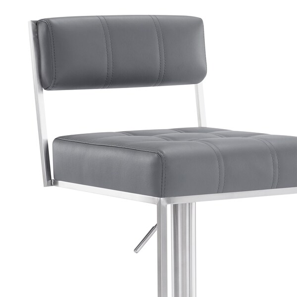 Armen Living Michele Swivel Adjustable Height Gray Faux Leather and Brushed Stainless Steel Bar Stool - LCMISWBABSGR
