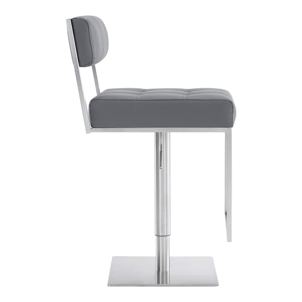 Armen Living Michele Swivel Adjustable Height Gray Faux Leather and Brushed Stainless Steel Bar Stool - LCMISWBABSGR
