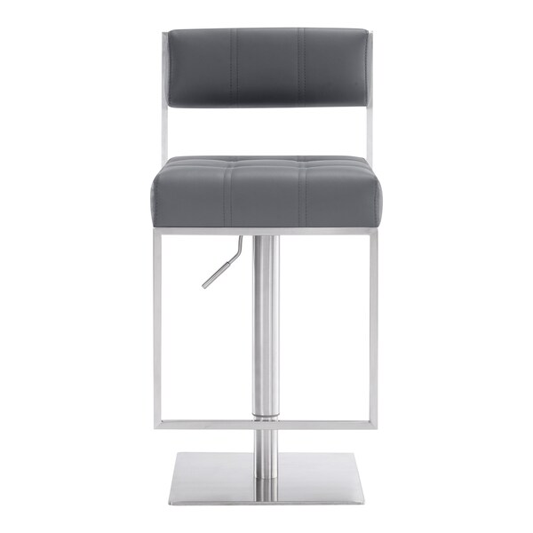 Armen Living Michele Swivel Adjustable Height Gray Faux Leather and Brushed Stainless Steel Bar Stool - LCMISWBABSGR
