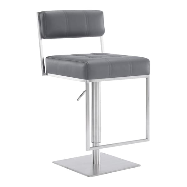 Armen Living Michele Swivel Adjustable Height Gray Faux Leather and Brushed Stainless Steel Bar Stool - LCMISWBABSGR