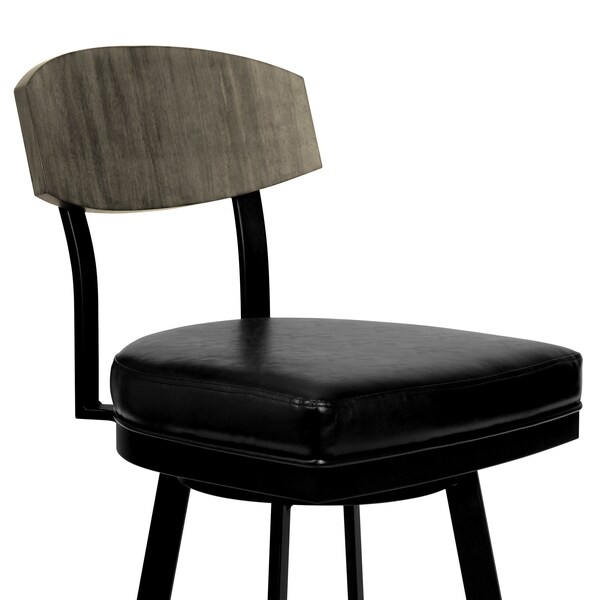 Armen Living Frisco 30" Bar Height Barstool in Matte Black Finish with Black Faux Leather and Gray Walnut - LCFRBAGWVB30