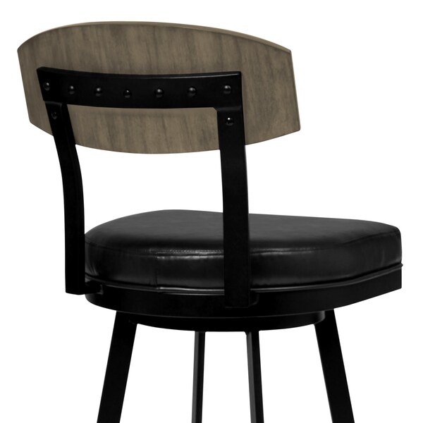 Armen Living Frisco 30" Bar Height Barstool in Matte Black Finish with Black Faux Leather and Gray Walnut - LCFRBAGWVB30