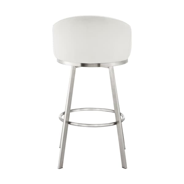 Armen Living Noran Swivel Bar Stool in Brushed Stainless Steel with White Faux Leather - 840254335691