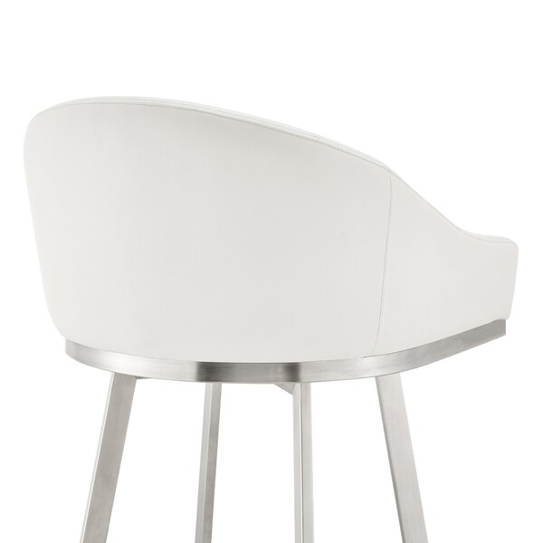 Armen Living Noran Swivel Bar Stool in Brushed Stainless Steel with White Faux Leather - 840254335691