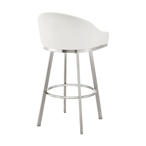 Armen Living Noran Swivel Bar Stool in Brushed Stainless Steel with White Faux Leather - 840254335691