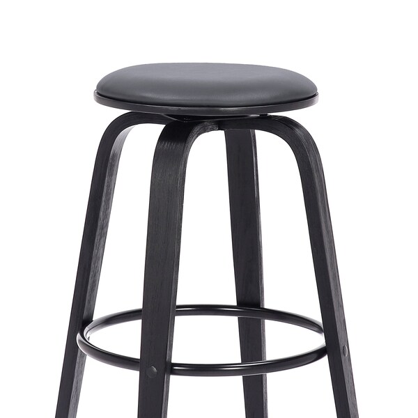 Armen Living Harbor 30" Bar Height Backless Swivel Gray Faux Leather and Black Wood Mid-Century Modern Bar Stool - LCHBBAGRBL30