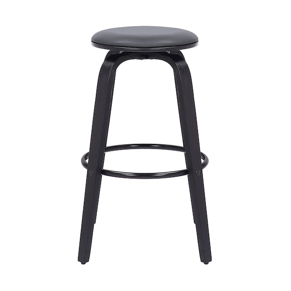 Armen Living Harbor 30" Bar Height Backless Swivel Gray Faux Leather and Black Wood Mid-Century Modern Bar Stool - LCHBBAGRBL30