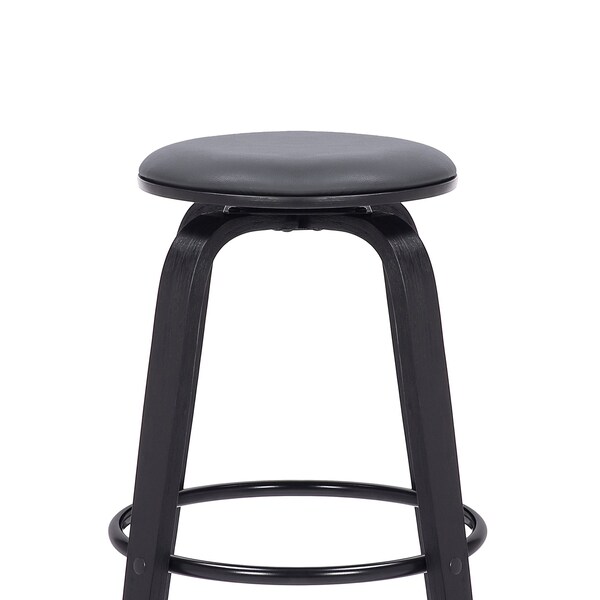Armen Living Harbor 30" Bar Height Backless Swivel Gray Faux Leather and Black Wood Mid-Century Modern Bar Stool - LCHBBAGRBL30