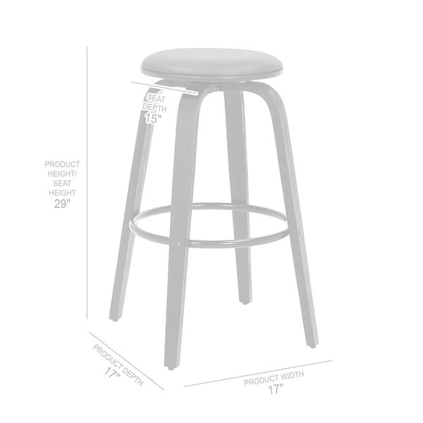 Armen Living Harbor 30" Bar Height Backless Swivel Gray Faux Leather and Black Wood Mid-Century Modern Bar Stool - LCHBBAGRBL30