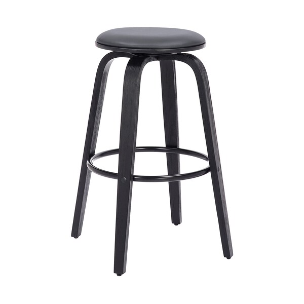 Armen Living Harbor 30" Bar Height Backless Swivel Gray Faux Leather and Black Wood Mid-Century Modern Bar Stool - LCHBBAGRBL30